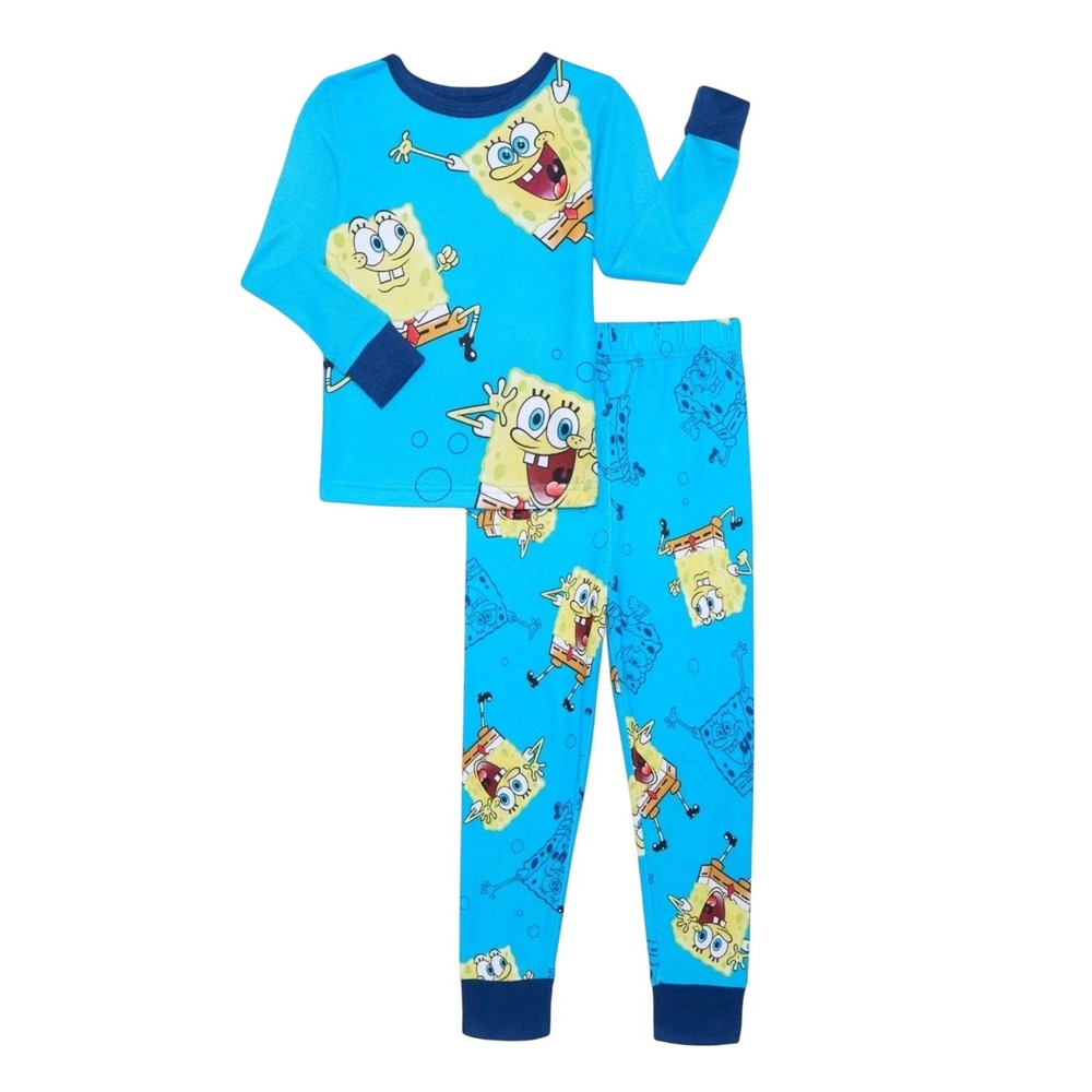 NWT Spongebob Squarepants Boys Pajamas Set Size 8 Blue Long Sleeve Cartoon Gift‎